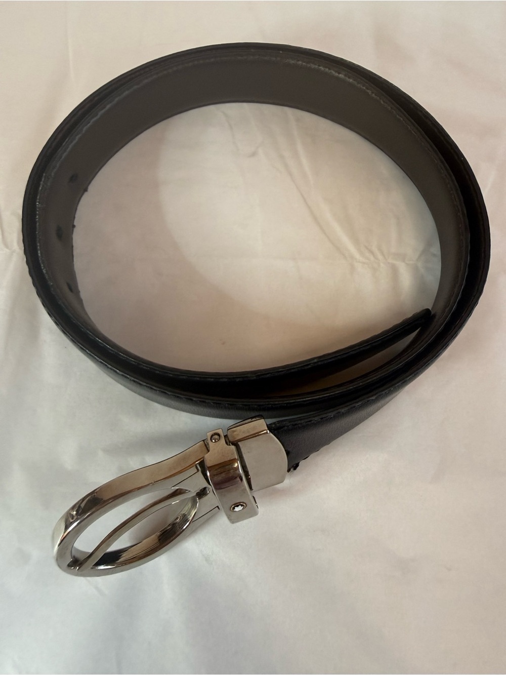 Authentic Montblanc Reversible Horseshoe Buckle Leather Belt - Black/Brown